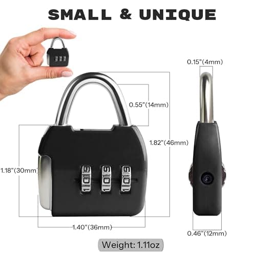 UP Security Small Combination Lock, 3 Digit Combination Padlock, Travel Luggage Locks, Combo Lock with Code for Suitcase, Mini Locker, Bag, Tool Box, Backpack Zipper (Black+Black, 2-Pack) — view 2