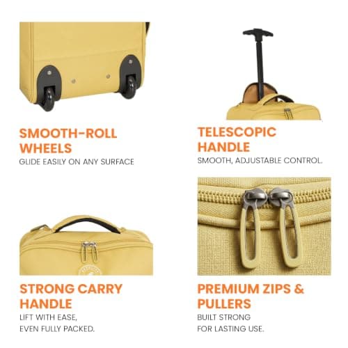 Bordlite 32L EasyJet Cabin Bag 45x36x20cm, Underseat Wheeled Travel Bag with Telescopic Handle, 2 Wheels, Front Pocket, Compression Straps, Weekend Luggage, Mustard — view 3