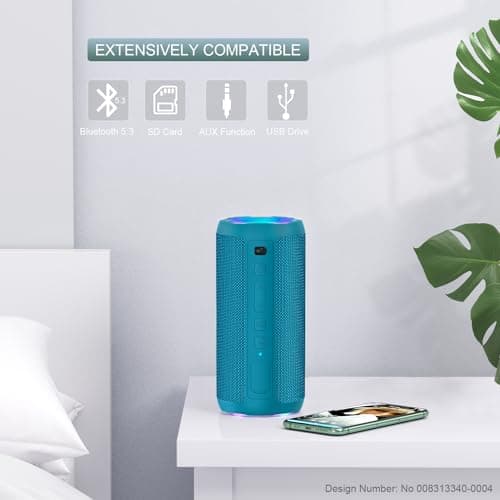 Ortizan Bluetooth Speaker, Portable Wireless Bluetooth Speakers With Led Light, Louder Volume & Enhanced Bass, IPX7 Waterproof, 30H Playtime, Durable Loud Speaker Bluetooth for Travel, Outdoor - Blue — view 3