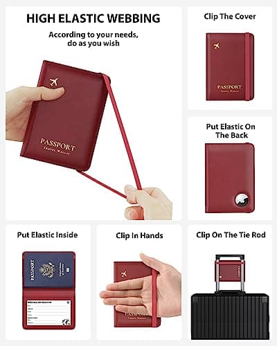 Stouchi Passport Holder Airtag Wallet UK Passport Cover with RFID Blocking Protector PU Leather Travel Wallet Organiser Document Holder for Men&Women Passport,Business Cards,Boarding Passe(Matt Red) — view 5