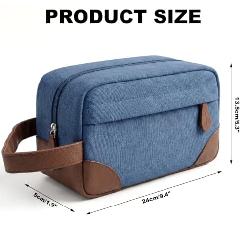 Vintage Canvas Toiletry Bag for Men, Water-Resistant Travel Wash Bag with Multiple Compartments, Portable Shaving Dopp Kit and Makeup Organizer for Holiday Essentials, Blue — view 5