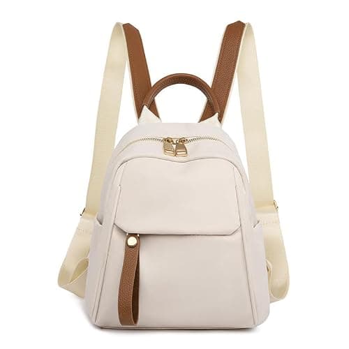 FUNSEED Mini Backpack for Women, Casual Lightweight Oxford Cloth Shoulder Bag for Daily Use, White, S, Fashion