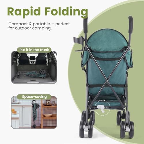Baby Stroller,Travel Umbrella Stroller with Foldable Pushchair with Adjustable Canopy, Folding Infant Pram Stroller with Storage Basket,Cup Holder,Suspension Wheels for Infants 3-36M(Dark Green) — view 6