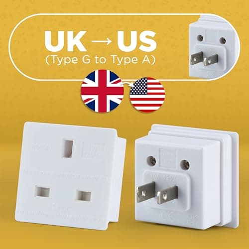 UK to US Adapter England American Socket 3 Pin to 13 Amp Plug Type G to Type A B travel adaptor 10 amp - pack of 2 — view 3