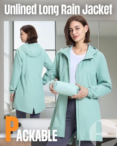 Outdoor Ventures Women's Waterproof Rain Jacket Packable Long Rain Coat — view 2