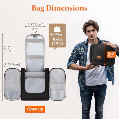 Lifewit Large Hanging Toiletry Bag for Men, Travel Wash Bag, Black — view 2