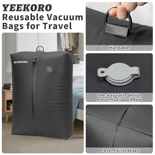YEEKORO Vacuum Bag for Travel, Professional Vacuum Compression Bags, IPX8 Waterproof Reusable Anti Tear Space Saver Vacuum Storage Bags for Suitcase Luggage Travel — view 4