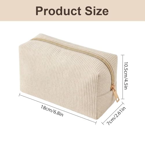 Large Makeup Bag Cosmetic Pouch Ribbed Fabric Beauty Organiser with Smooth Gold Zip for Women Professionals Travel Home Office Daily Commute Handbag Insert Accessories — view 2