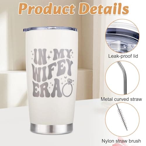Velorin Bride to be Tumbler, Bridal Shower Gifts Insulated Travel Mug, Bridal Gifts for the Bride Insulated Water Bottle for Travel, Stainless Steel Coffee Mug with Straw Lid, Straw — view 3