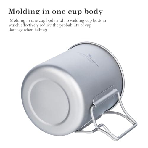 Boundless Voyage Camping Cookware 420ml Titanium Camping Pot with Lid Foldable Handle Ultralight Titanium Cup Coffee Mug for Backpacking Hiking Ti3025D — view 4
