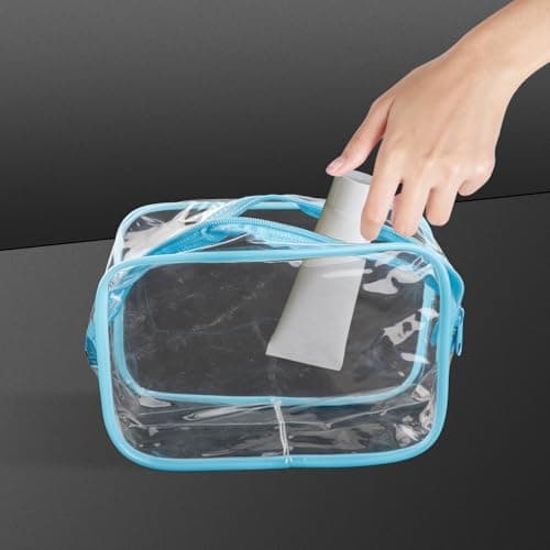 Tabanzhe Clear Travel Toiletries Bag-2 PCS Waterproof Make up Bag with Zippers PVC Cosmetic Pouch Wash Organizer Case Travel Accessories for Men Women Business Bathroom Storage(Blue) — view 4