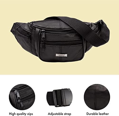 Woodland Leathers Genuine Leather Bum Bag Belt Bag for Women and Men, Black — view 3