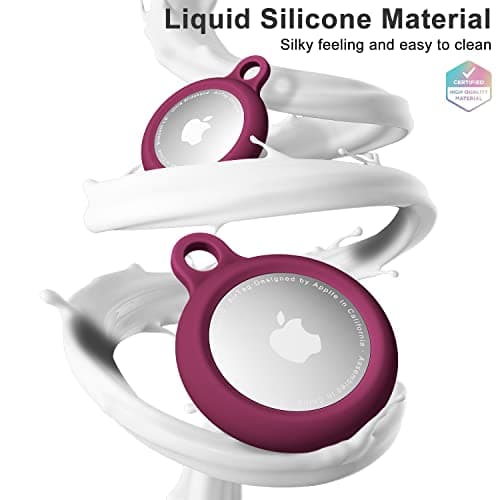 Oakxco for Airtag Keychain Silicone, Airtag Holder with Key Ring, Air Tag Cover Cute Accessories for Kids, Luggage, Car Dog Collar, Car, Compatible with Apple Airtag Case Waterproof, Burgundy Wine — view 2