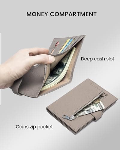 Karmiir Slim RFID Leather Passport Wallet for Men and Women with Card Holder, SIM Slots, Zippered Coin Pocket and Silver, Travel Wallet Passport Cost, grey, 10.16 x 10.41 x 13.97 cm — view 3
