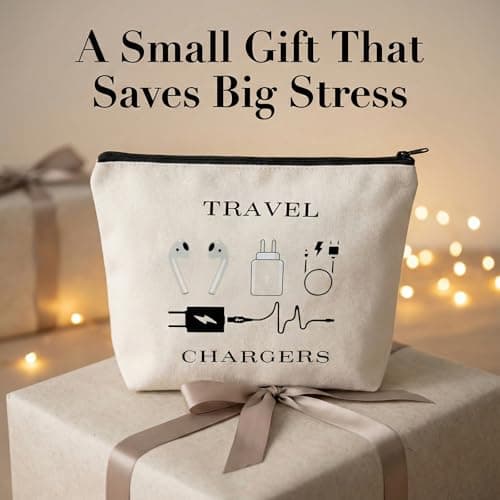 Cable Organiser Bag, Cream Canvas Electronics Pouch With Black Zip, 1-Pack — view 5