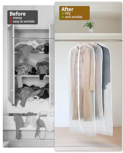 OTraki 3 Pcs Clothes Covers, Garment Bags PEVA Dustproof 60 x 180cm(24"x71"), Moth Proof Zip Suit Protector Bag Translucent, Waterproof, Hanging Dress Bag Long Clothes Storage Cover for Costumes Suits — view 3