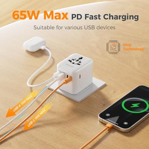 TESSAN 65W Universal Travel Adapter, Worldwide Plug with 2 USBA and 3 USB C — view 5