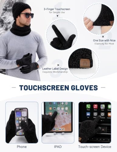 heekpek Hat Scarf Gloves Set for Men Chenille Accessories Set — view 4