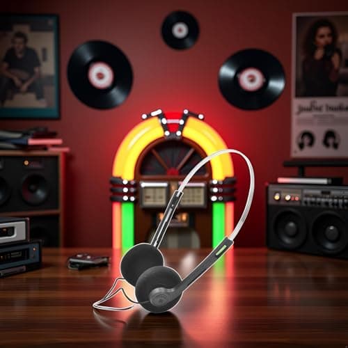 Clockjuan Black Retro Over-Ear Earphones, Hi-Fi Stereo Earphone, Mini Stereo Lightweight Headphones with Cord, 80s 90s Vintage Headset Wired,Headphone, for Most Mobile Phones Playback Pevices — view 4