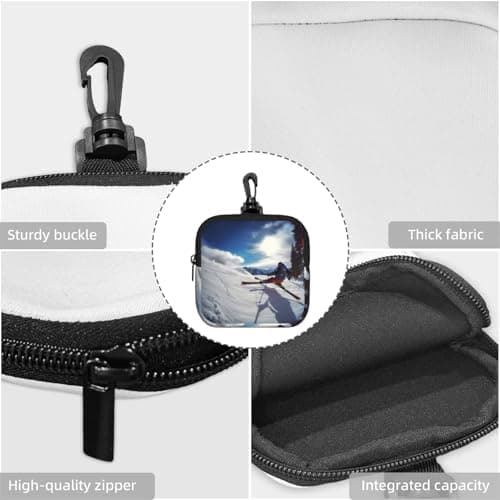 Mini Pouch with Carabiner, Neoprene Travel Makeup Bag with Zipper Tool Storage Pouch Winter Skiing Coin Purse Portable Earbud Case Waterproof Card Holder Wallet for Women Men — view 5