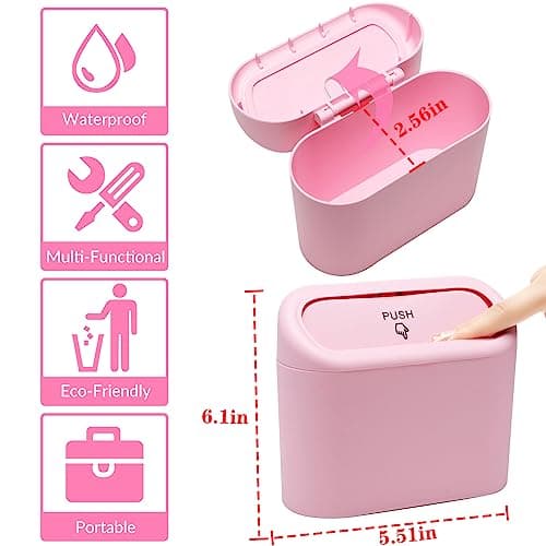 SGLRT Car Bin with Lid - 2 Packs Mini Leakproof Car Trash Can with 40pcs Trash Bags - Vehicle Garbage Can Organizer and Storage for Front Back Seat Accessories for Auto Office Bedroom Home(Pink) — view 2