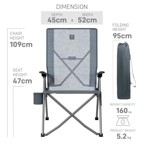 EVER ADVANCED Stretch Mesh Reclining Camping Chair for Adults 160KG Grey — view 3