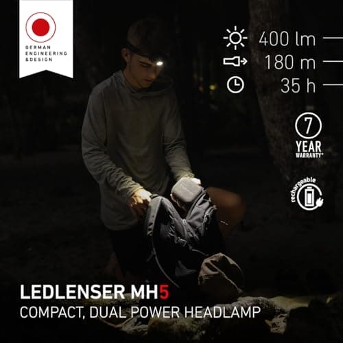 Ledlenser MH5 - Rechargeable Outdoor LED Head Torch, Super Bright Powerful 400 Lumens Headlamp, 2 in 1 Headlamp/Handheld Torch, Running Headlight, Hiking Torch, Up to 35 Hours Charge (Black/Grey) — view 2