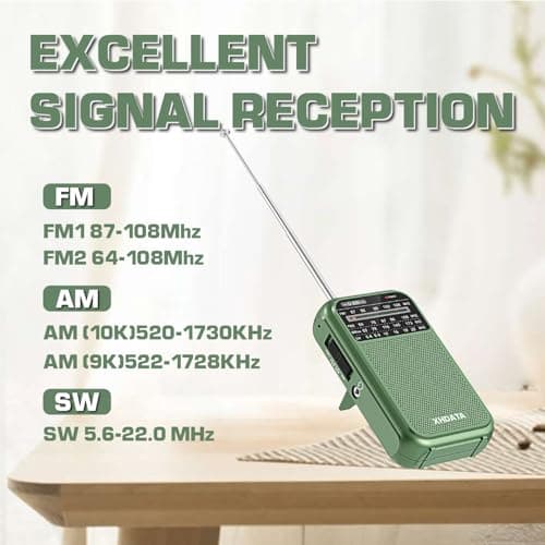 XHDATA D220 Shortwave Radios FM AM Retro Portable Radio Battery Powered Radio (AA), World Receiver with Excellent Reception and Speaker, Suitable for Outdoor, Elderly (Green) — view 4