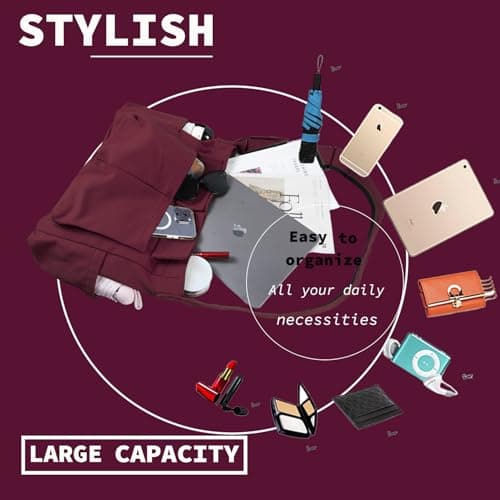 Canvas Messenger Bag Large Hobo Crossbody Bag with Multiple Pockets Casual Shoulder Tote Bag for Women and Men, D Red, L — view 5