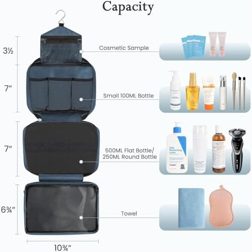 Maliton Hanging Toiletry Bag, Waterproof Foldable Wash Bag (Navy Blue) — view 2