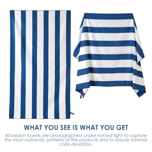 Muztaga Microfibre Beach Towel - Sand Free, Quick Dry, Large 160 x 90 cm Striped Pool Towels for Adults & Kids, Lightweight Compact Travel Towel with Bag for Holiday & Gym (Navy Blue) — view 5