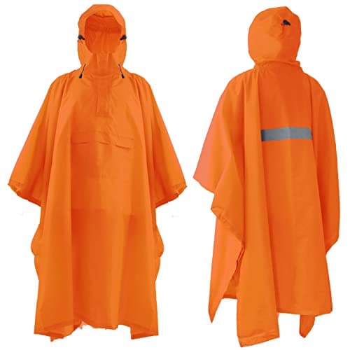 ElifeAcc Waterproof Poncho Adult Rain Poncho with Hood Lightweight & Reusable Windproof Buckles Multifunctional Cape for Outdoor Activities (Lightweight-Orange) — view 2