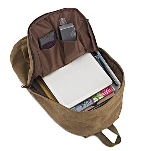 seemeroad Canvas Vintage Backpack Lightweight Travel Daypack Laptop Backpack College Student Rucksack for Men Women (Brown) — view 5