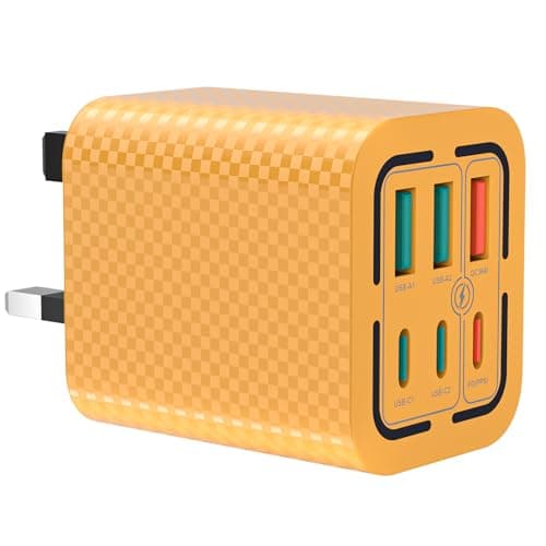 50W USB C Plug Fast Charge 6-Port Multi USB Charger Fast Charging Plug PD Power Adapter +QC Wall Plug Type C Charging for iPhone 16/15/14/13/12 Pro Max XS XR 8, Samsung Galaxy & iPad(Yellow)
