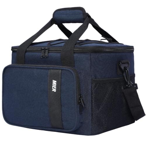 MIER Large Lunch Bag with Shoulder Strap & Multiple Pockets, 15L, Navy Blue