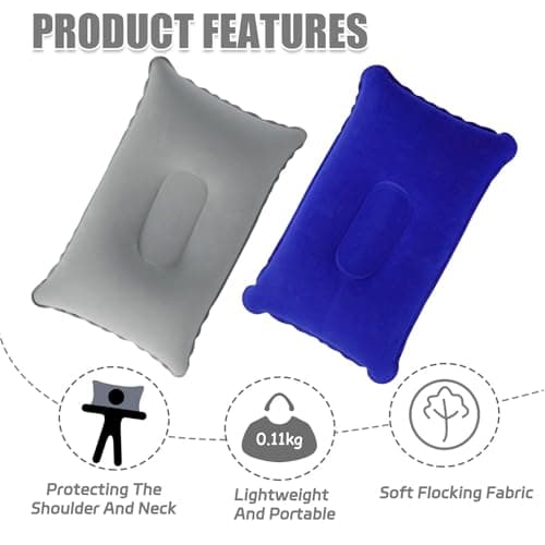 Generic 2Pcs Inflatable Pillows for Camping, 34*22cm, Portable, Waterproof, Blow Up Pillow, Folding, Beach, Sunbed, Neck, Adults, Outdoor, Fishing, Travel, Airplane, Car, Office, Sunbathing, Sleeping — view 3