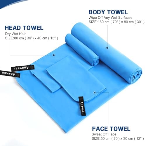 Anavasi 6 PCS Microfibre Towels for Adults, 2*(180*80 + 80*40 + 50*30) cm — view 2