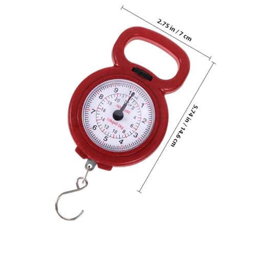 BESTonZON Manual Hanging Scale 10kg 22lbs Portable Handheld Mechanical Spring Balance for Fishing Kitchen Luggage Travel Small Pocket Weight Measurement Tool with Hook Red — view 2