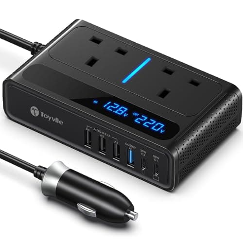 200W Car Power Inverter 12V to 240V / 230V with 2 Sockets, 4 USB Ports and 2 Type-C Ports,Fast Charging Car Voltage Converter Inverter,with Cigarette Lighter Plug,Suitable for Laptops, iPads (CV01)