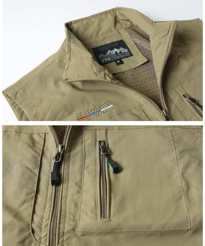 Oralidera Men's Multi Pocket Mesh Vest Sleeveless Top Jacket Outdoor Fishing Camping Waistcoat Travelling Hiking Gilet, Khaki, L — view 3