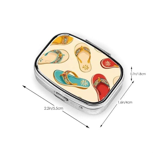 Summer Sandals Pattern Square Pill Box Mini Metal Travel Medicine Organizer 2 Compartments Pocket Portable Small Storage Case — view 3