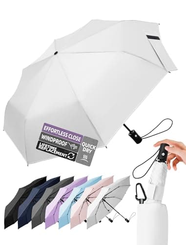 LILAC 30% Effortless Auto Open & Close Umbrella – 8-Rib Wind-Resistant Frame, Instant-Dry 210T Canopy, Compact Travel Design with Quickdraw Carabiner