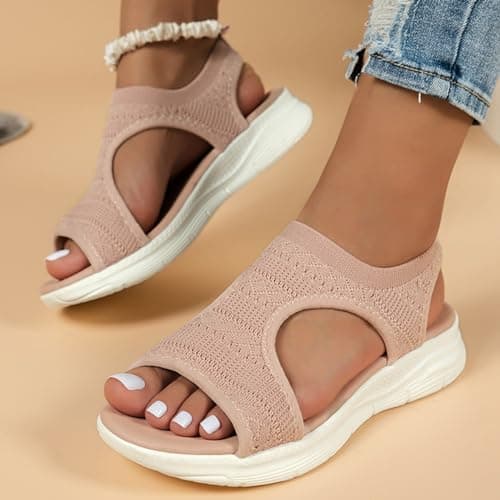 Sandals for Women Orthopedic, Sandals with Arch Support Summer Slip on Ladies Wedge Slingback Walking Slip on Platform Shoes Casual Beach Slingback Comfy Washable Slide Sport Shoes, 2.5 Red — view 6