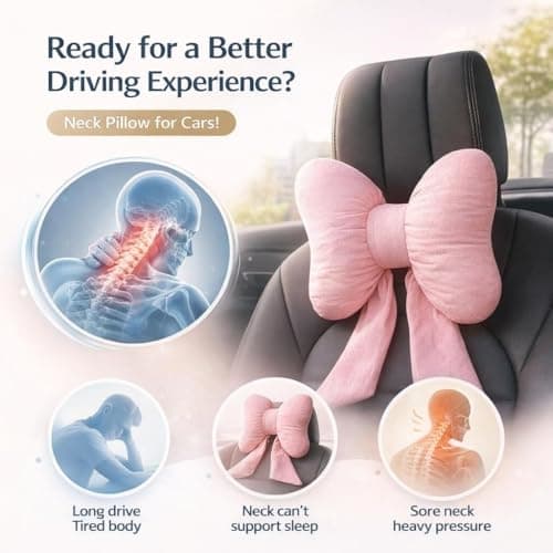 Cute Pink Bow Car Headrest Pillow,Headrest Pillow Comfortable Seat Neck Support，relieve fatigue，Head Rest Accessories for Driving Travel Driver Chair ，Girl Style(Pink 2 Pcs) — view 6