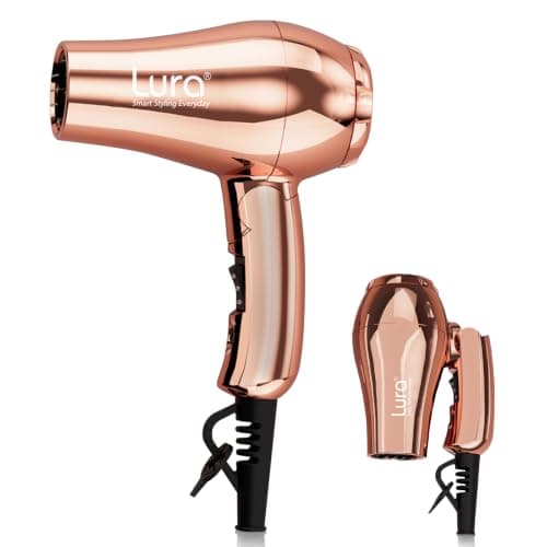 LURA Travel Hair Dryer Dual Voltage with Folding Handle,Rose Gold