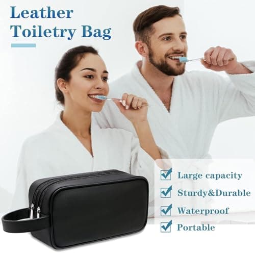 ABCHCHS Travel Toiletry Bag for Men and Women - PU Leather Makeup Cosmetic Bag - Organizer for Toiletries Accessories - Waterproof Shaving Dopp Kit Case - Multifunction Packing Organizer Pouch（Black — view 4