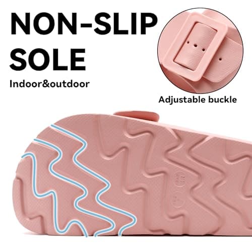 Waysoland Platform Sandals for Women with Arch Support Comfortable Slides Thick Soles Flat Sandals With Adjustable Buckle & Ultra Cushion(Pink,6 UK) — view 6