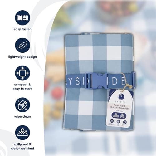 BAYSIDE Blue Pool Picnic Blanket, 145 x 145cm Water Resistant, Picnic Rug & Outdoor Tablecloth Dual Use Foldable Compact Travel Blanket, Easy to Wipe Clean. — view 4