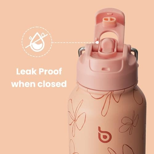 BOTTLE BOTTLE Insulated Water Bottle 950ml(32oz) Stainless Steel Sports Water Bottles with Straw Dual-use Lid Drink Flask Design for Gym with Pill Box (Yellow-Pinky Flower) — view 4
