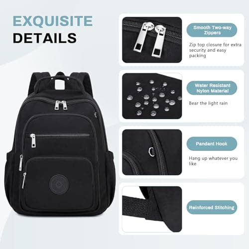 QIXIHU Mini Backpack for Women, Small Backpack for Ladies Bookbag Purse for Women with Handy Wallet and Luggage Strap, Black — view 6